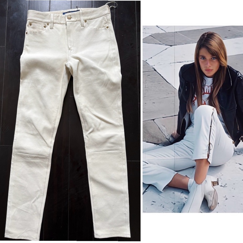 🌬️sold 🌬️ poko Ralph Lauren Off-White lamb stretcher leather Trousers pants 4